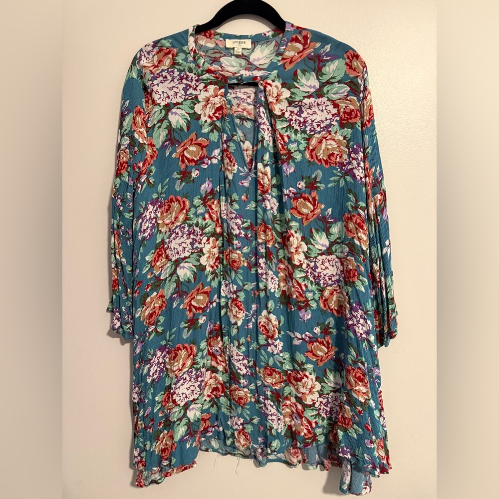 Umgee Floral Dress in Blue and Red